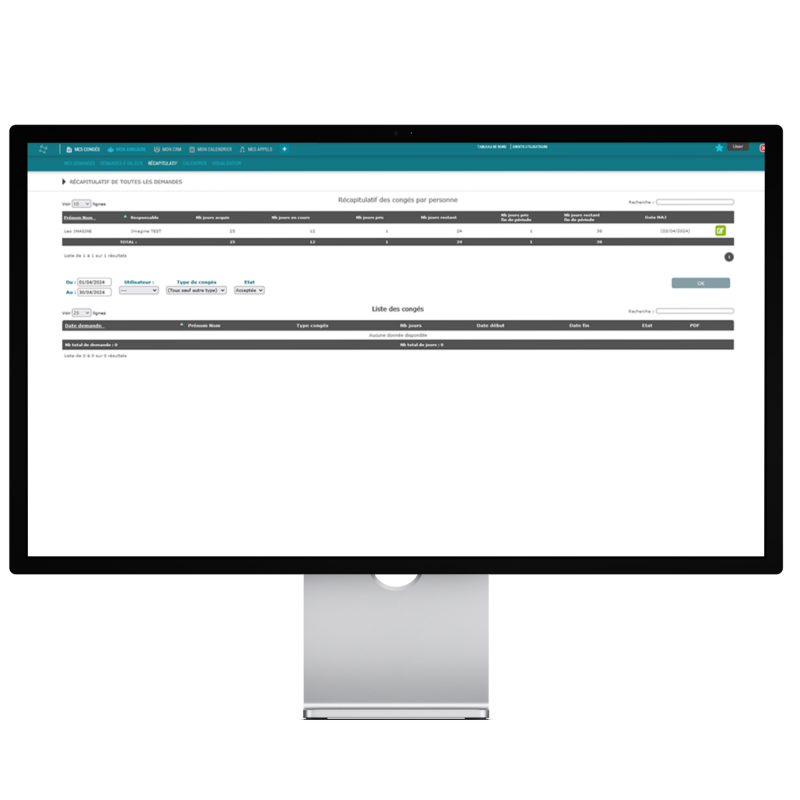 Application Mes congés by Imagine Développement - récapitulatif des demandes d'absences
