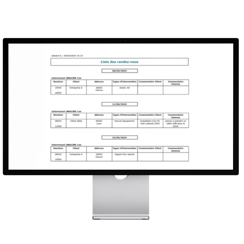 Application MES RDV by Imagine Développement pour la gestion des interventions des techniciens - traçabilité
